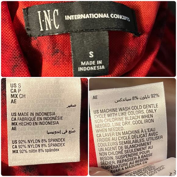 INC Red Black Tie Dye Turtleneck Lined Mesh Blouse Small Goth Vampire Romance - Picture 9 of 10